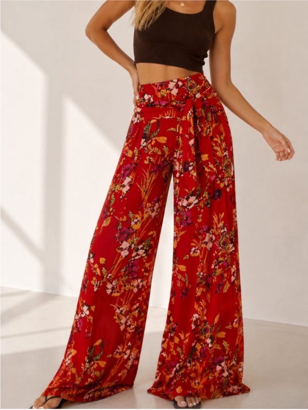 Free People FP One Aloha Printed Wide Leg Pants Red Size XL